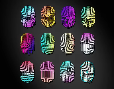 Vibrant Line Art of Colorful Fingerprints with Abstract Patterns on Black Background 3d model