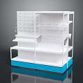 Modern White Display Shelving Unit With Blue Base Wire Mesh Shelves And Compartments 3d model