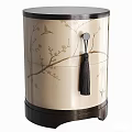 Elegant Round Traditional Chinese Style Bedside Table With Exquisite Floral And Bird Print Tassel Handle