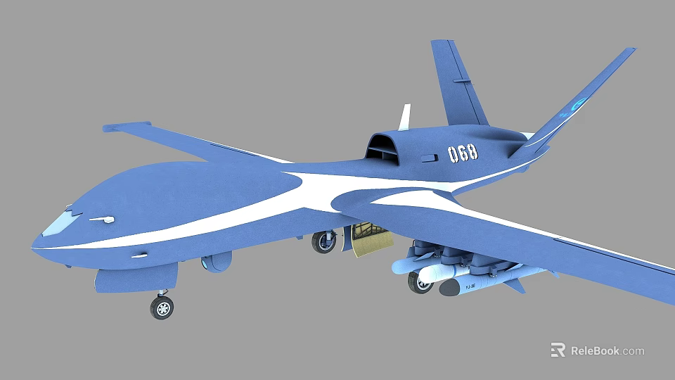 Blue Fighter Jet With White Markings 088 Armed And Landing Gear Extended 3d model 