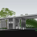 Modern Entrance Gate Design With Gray Stone Walls And Surrounding Greenery Trees