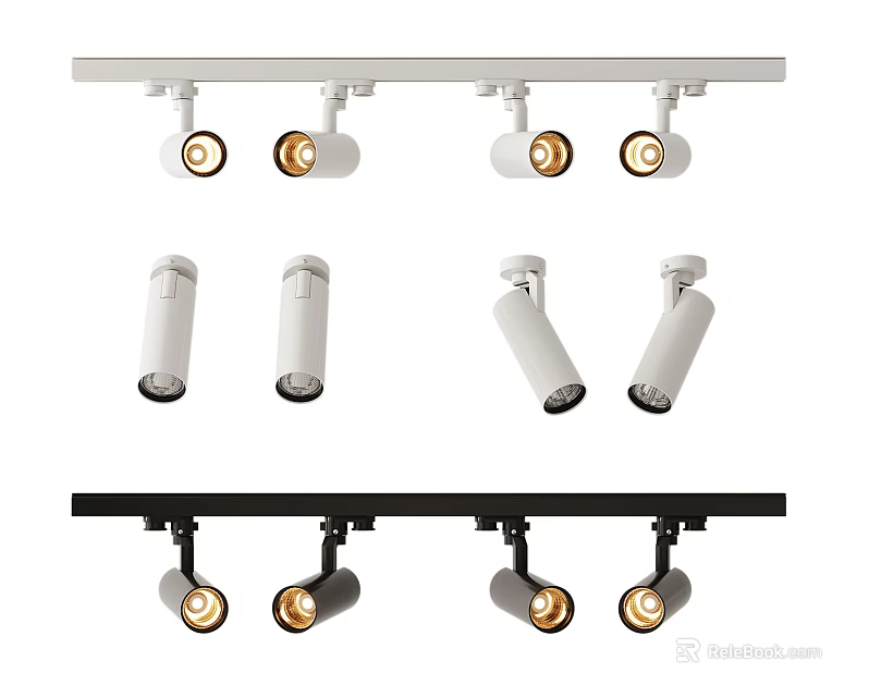 Modern Track Mounted Downlights and Spotlights with White and Black Finish for Home Lighting 3d model 