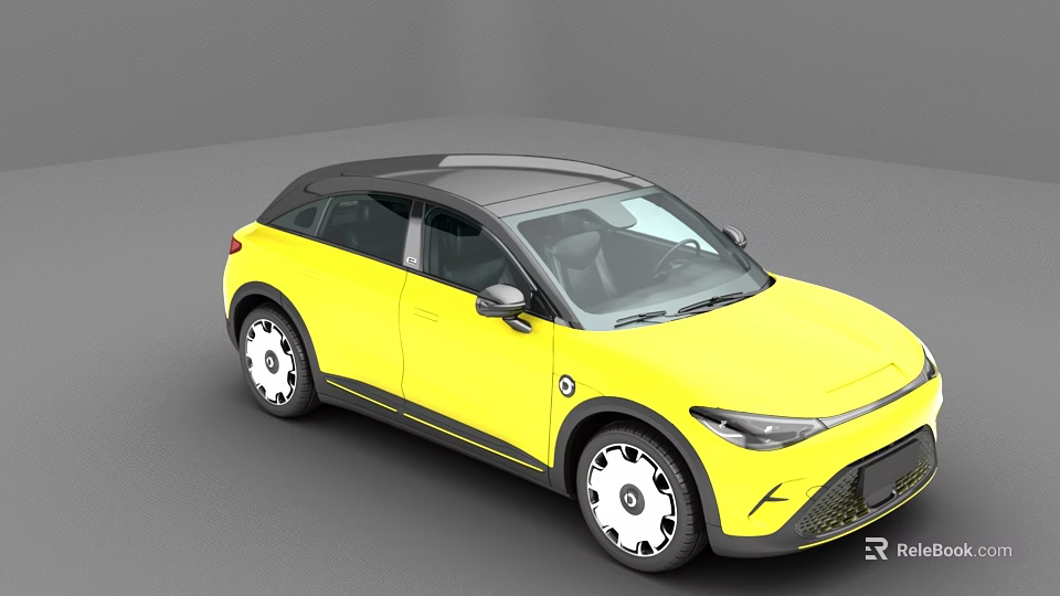 Yellow Modern Compact Crossover Car With Black Roof And White Alloy Wheels 3d model 