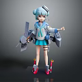 Blue Haired Anime Style 3D Game Character In Sailor Uniform Holding Weapon With Red Shoes