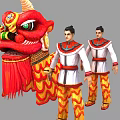 Game and Movie Characters in Traditional Lion Costumes White Tops Yellow Red Pants Red Belts