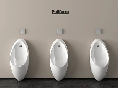Poliform Three White Modern Wall Mounted Urinals In Restroom Interior Design 3d model