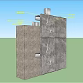 Modern Gray Stone Architectural Component with Decorative Panels and Top Structures 3d model