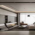 Modern Dining and Living Room Interior With Beige Sofa Coffee Table And Pendant Lights
