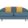 Modern Blue Two Seater Sofa With Yellow Cushions And Wooden Legs