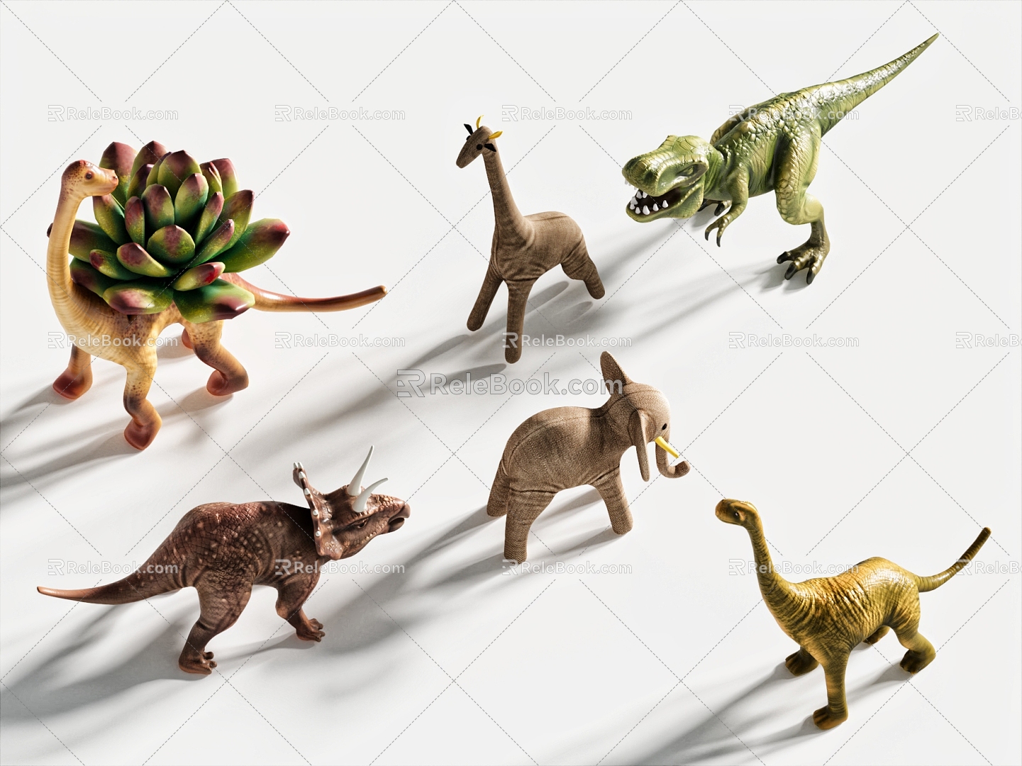 Dinosaur Animal Combination Tyrannosaurus Rex Brontosaurus Triceratops Raptor Giraffe Elephant 3d model