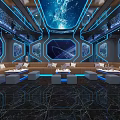 High Tech KTV Interior With Blue Lighting Starry Ceiling Sofas Coffee Tables And Large Screen 3d model