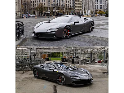 Black Sports Car Convertible And Coupe Models In Urban Square Industrial Setting With Sleek Design 3d model