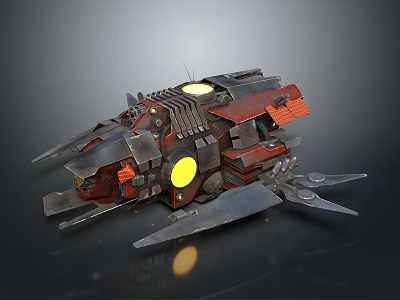 Futuristic Cosmic Spacecraft With Metallic Thruster Wings Red Gray Accents And Yellow Engine 3d model