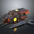 Futuristic Cosmic Spacecraft With Metallic Thruster Wings Red Gray Accents And Yellow Engine