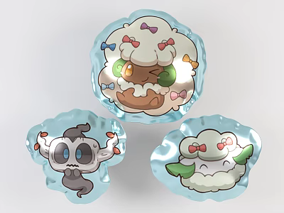 Inflatable Cartoon Character Models with Three Different Cute Designs Blue Bows and Eyes 3d model