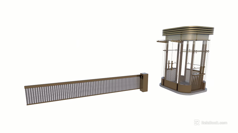 Metallic Exterior Security Barrier Gate And Modern Glass Enclosed Security Booth Structure 3d model 
