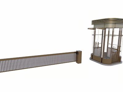 Metallic Exterior Security Barrier Gate And Modern Glass Enclosed Security Booth Structure 3d model
