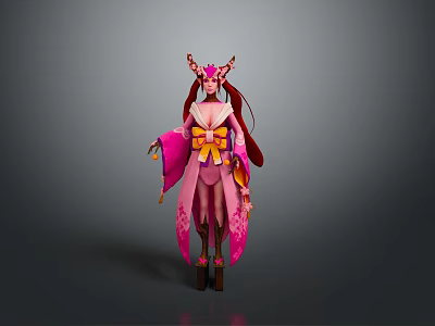 Pink Purple Decorative Female Costume With Ornate Headdress And Accessories 3d model