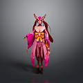Pink Purple Decorative Female Costume With Ornate Headdress And Accessories