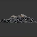 Old Discarded Tires Piled Together In A Large Heap On Dark Background