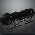 Black Submarine Model With Detailed Structure And Metallic Support Frame