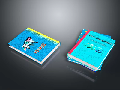 Colorful Children's Books With Cartoon Character ABC Letters And Learning Design 3d model