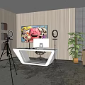 Modern Public Office Space With White Desk Computer Ring Lights Tripods And Green Plant