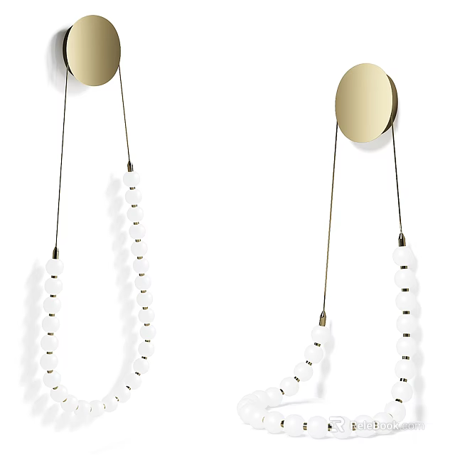 Elegant Modern Wall Sconce With Brass Round Base And Hanging White Beads 3d model
