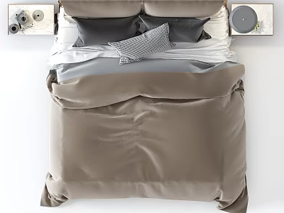 Modern Comfortable Double Bed Interior With Soft Bedding And Plush Pillows 3d model