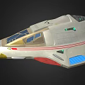 Futuristic Silver Spaceship With Cockpit Red Stripes And Blue Light Panels