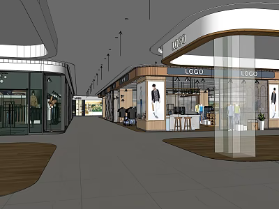 Modern Shopping Mall Interior With Retail Shops Brand Logos Display Windows And Floor Design 3d model