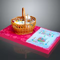 Daily Life Essentials Wicker Basket With Decorative Fabric On Pink Mat