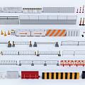 Various Construction Fences with Safety Barriers Traffic Cones and Striped Designs