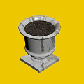 Classic White Weathered Garden Planter With Square Base And Rich Soil Inside 3d model