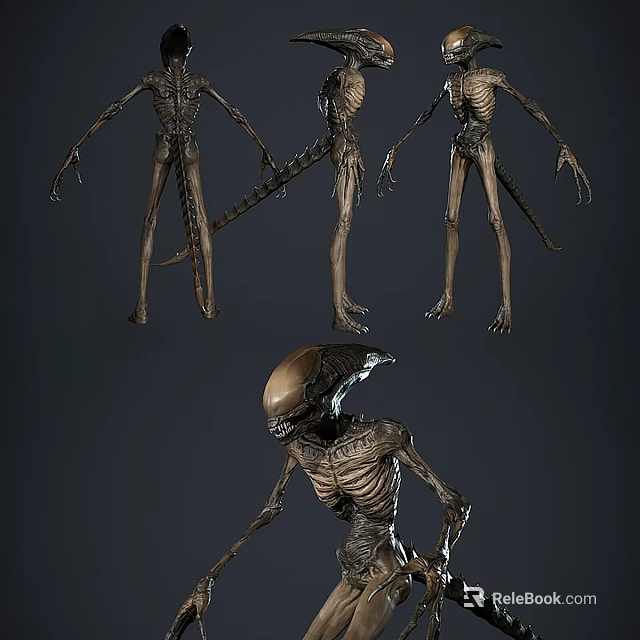 Game Movie Character Alien Creature 3D Model With Multiple Angles Slender Limbs And Skeletal Design 3d model 