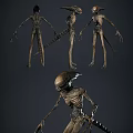Game Movie Character Alien Creature 3D Model With Multiple Angles Slender Limbs And Skeletal Design