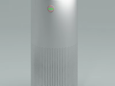 Silver Cylindrical Air Purifier With Green Indicator Light And Ventilation Holes For Home Use 3d model