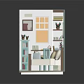 Cozy Miniature Room Interior With Green Walls Desk Bed And Framed