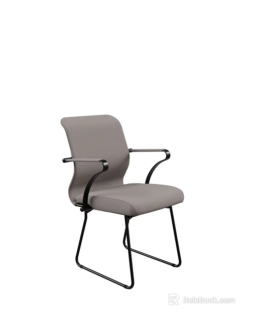 Gray Fabric Office Chair With Black Frame Armrests And Modern Design 3d model 