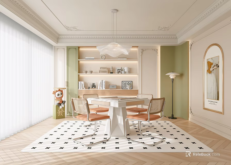 Elegant Hotel Chess And Card Room With Round Table Chairs 3d model