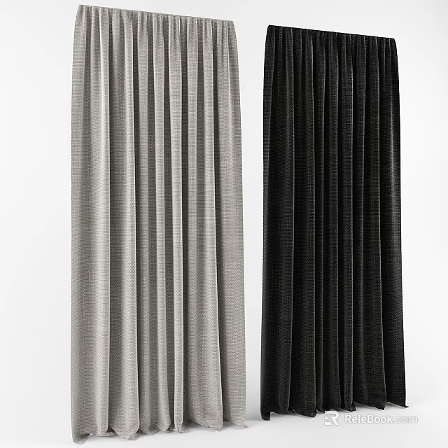 Gray and Black Pleated Fabric Curtains with Textured Design for Window Decoration 3d model 
