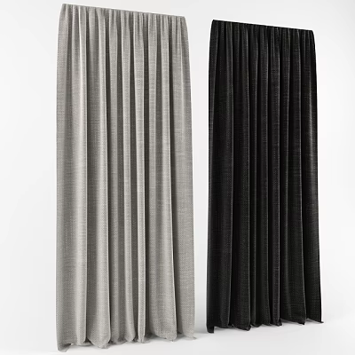 Gray and Black Pleated Fabric Curtains with Textured Design for Window Decoration 3d model