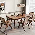 Quiet Ancient Style Dining Table and Chair Chandelier Hanging Picture 3d model
