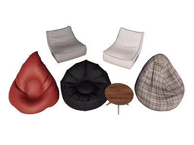 Modern Bean Bag Chairs in Multiple Colors and Styles with Small Wooden Table 3d model