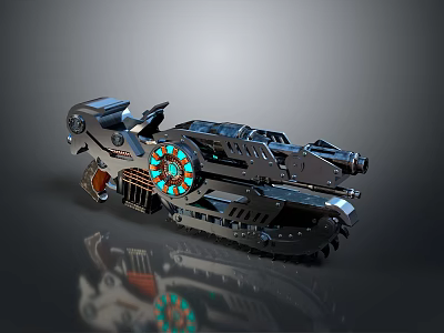 Futuristic Weapon 3D Rendered With Mechanical Structure Tracks And Blue Glowing Parts 3d model