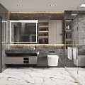 Modern Luxury Bathroom Interior Design With Marble Vanity Large Mirror Toilet And Glass Shower