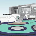 Indoor Kids Play Area With Green Floor Circular Structure And Arched Design