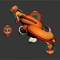 Animated Character With Dragon Themed Headdress And Traditional Outfit Beside Small Red Ornament