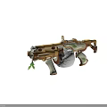 Detailed Mechanical Gun With Golden Brown White Design And Green Leaf Ornaments