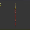 Decorative Fantasy Sword Featuring Red and Black Spiral Patterns Textured Blade and Unique Design